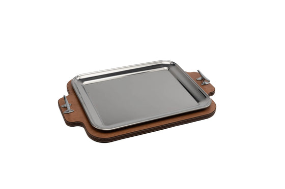 Rectangular serving tray Wood/Steel - large