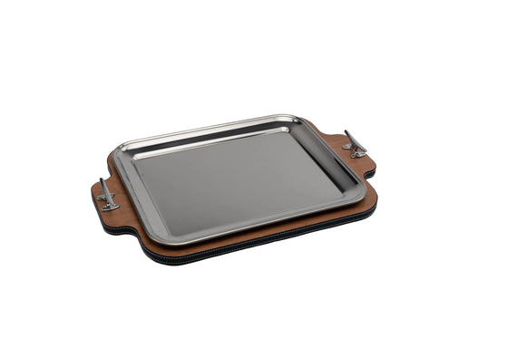 Rectangular serving tray Wood/Steel - large