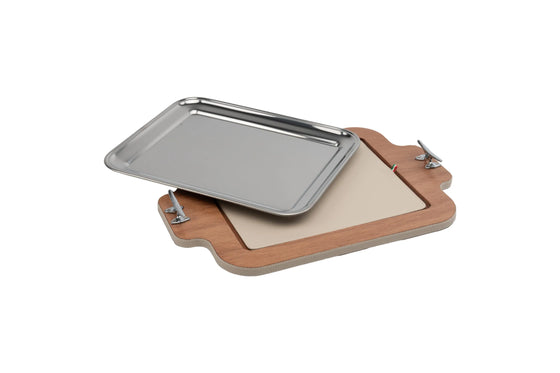 Rectangular serving tray Wood/Steel - large
