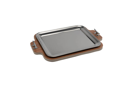 Rectangular serving tray Wood/Steel - large