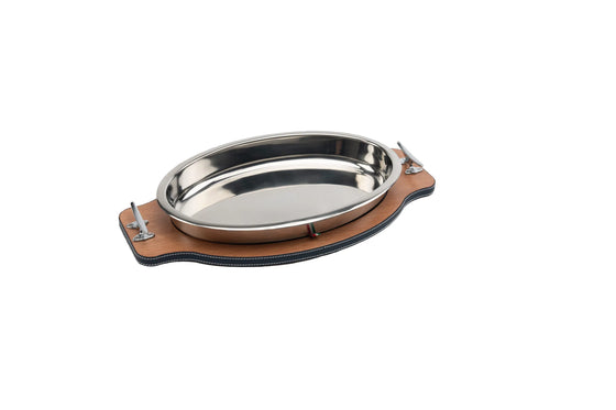 Oval serving tray Wood/Steel - large
