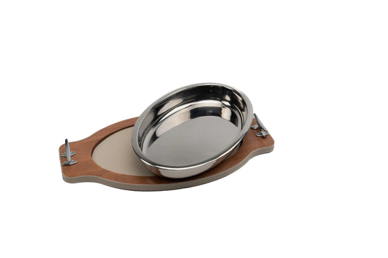 Oval serving tray Wood/Steel - large